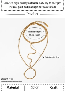 Detail of gold PVD plated slave bracelet with precise 16cm+3cm length measurements