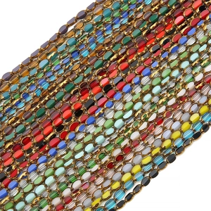 Oval faceted crystal beads with golden borders for DIY jewelry making and crafts