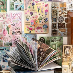 Vintage aesthetic sticker book set with floral and animal themes for DIY journaling
