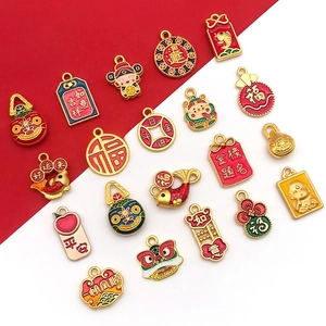 Detailed collection of 20 Chinese style gold-tone enamel pendants with festive blessings