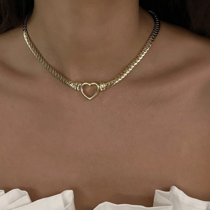 Elegant 18k gold plated titanium steel necklace with heart pendant on snake chain