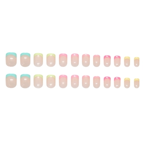 Set di 24 unghie finte French in colori pastello con forma quadrata corta e arrotondata