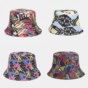 Reversible Bucket Hat Polyester 3D Geometric Print Wide Brim Sun Protection Streetwear Retro Beach Sunshade For Women Men