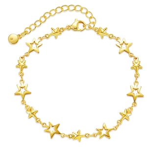 18K gold plated bracelet featuring hollow and solid star charms with adjustable chain