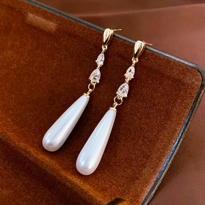 Orecchini Pendenti Con Künstliche Perle Finte A Goccia Con Silver Earring Post Zircone Placcati Oro Gioielli Eleganti