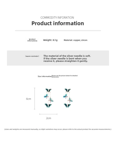Tableau des tailles détaillé des boucles d'oreilles papillon avec poids et matériaux