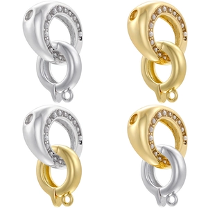18K Gold Plated Brass Cubic Zirconia Round Clasp Double Ring Connector For Necklace Bracelet DIY Jewelry Making Findings