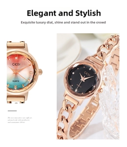 Dettaglio orologio donna GEDI con cinturino a catena oro rosa e indici in cristallo
