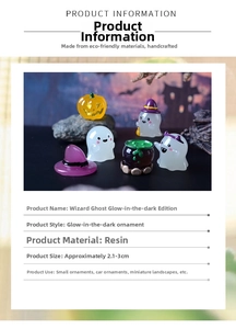 Glow-in-the-dark resin Halloween figurines detail showing wizard ghost and pumpkin miniatures
