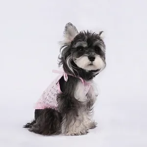 Robe de princesse rose en dentelle avec nœud pour petits chiens et chats gilet d'été