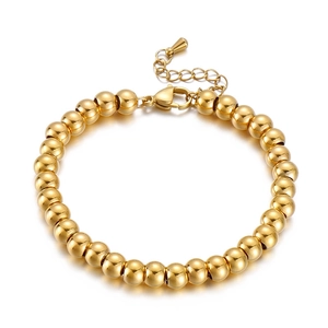 Bracciale a sfere in acciaio inossidabile placcato oro 18k con finitura lucida