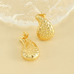 Golden hammer textured teardrop earrings in high-grade minimalist stainless steel design