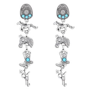 Boucles d'oreilles western vintage avec turquoise, bottes et charms revolver
