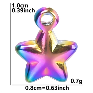 Macro detail of rainbow stainless steel star pendant showing 1.0cm height and 0.8cm width