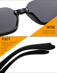 Detail of comfortable nose pads and ergonomic temples on black cat-eye sunglasses