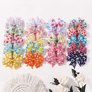 20 pieces set of colorful printed daisy floral grosgrain ribbon bow hair clips for girls