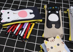 Detailed interior of the cute canvas cat pencil case showing large storage capacity
