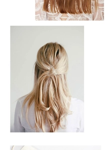 Detail of a geometric triangle metal hair clip styled on a woman's blonde hair