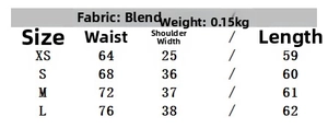 Detailed size chart for summer drawstring shirt and pants set showing waist and length
