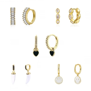 Collection of S925 sterling silver chili earrings with 18K gold plating and zircon charms