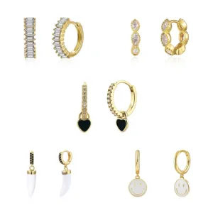 Collection of S925 sterling silver chili earrings with 18K gold plating and zircon charms