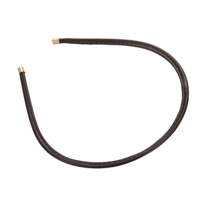 Minimalist dark brown leather headband with gold metal ends and elegant stitching details
