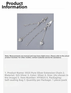 Detailed specifications of S925 sterling silver extension chain with heart pendant