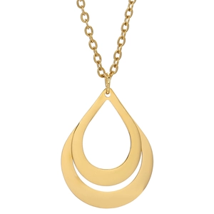 18k gold plated stainless steel necklace with hollow double layer water drop pendant