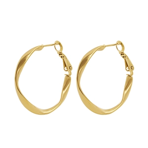 Minimalist golden C-shape twisted hoop earrings in polished titanium steel for women