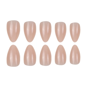 Faux ongles courts amande rose nude brillant avec finition en résine polie