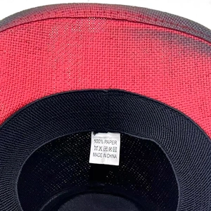 Close-up of western cowboy hat interior with 100% paper texture and elastic sweatband