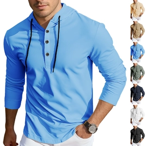 Maglia Henley da uomo slim fit con cappuccio e maniche lunghe con abbottonatura