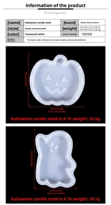 Detailed dimensions of translucent silicone pumpkin and ghost candle molds for Halloween DIY