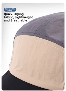 Detailed macro view of quick-dry fabric texture and stitching on breathable outdoor hat