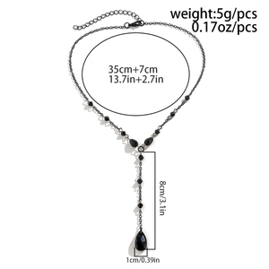 Detailed size and weight specs for Gothic black tassel necklace with crystal drop