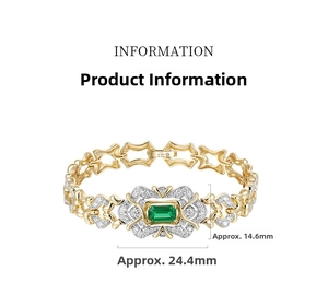 Macro detail of French vintage emerald bracelet with 18K gold and diamond wave design