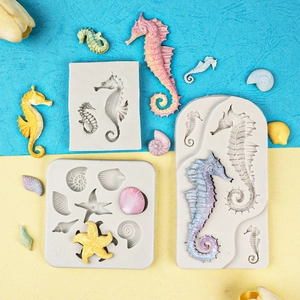 Marine life silicone molds for fondant featuring seahorses, shells and starfish shapes