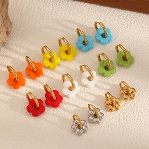 Colorful floral stainless steel hoop earrings in vibrant multi-color finishes for women