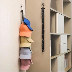 Hanging Hat Organizer Rack With Metal Clips And Swivel Hook For Baseball Caps Closet Door Wall Mount Nylon Strap