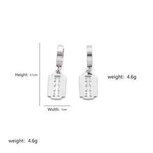 Detailed view of punk style blade drop earrings with dimensions of 3.1cm height and 1cm width