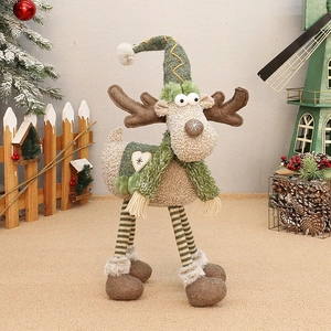 Christmas Reindeer Plush Toy Standing Moose Figurine Knitted Fabric With Scarf And Hat For Holiday Desktop Decoration