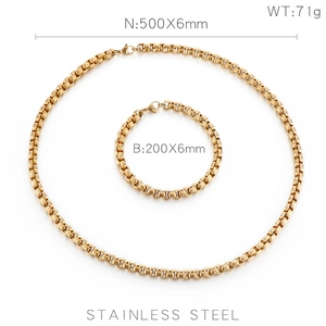 Detail of 6mm gold stainless steel box chain necklace and bracelet set specifications