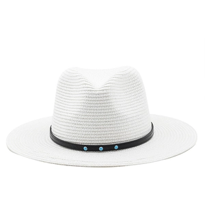 Cappello Panama da uomo in lino bianco con fascia nera e dettagli in turchese estivo
