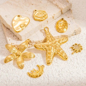 18K gold stainless steel starfish and flower pendant charms collection with zircons
