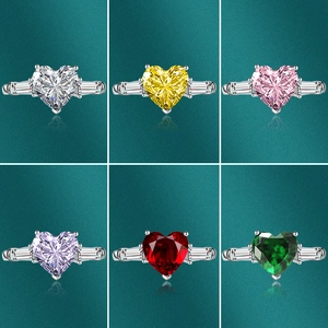 Heart Shape Zircon Ring Adjustable Silver Plated White Copper Luxury Three Stone Style For Women Jewelry