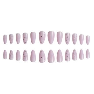 Sparkling purple glitter press-on nails almond shape with rhinestone accents 24pcs set