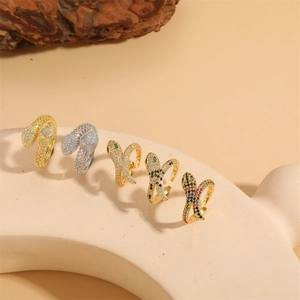 Set of snake-shaped rings with colorful zircon in gold and silver plating finish