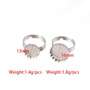 Adjustable stainless steel ring base trays for DIY jewelry making in 13mm and 16mm sizes