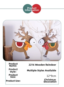 Detailed view of 12x9cm wooden reindeer ornaments with colorful scarves on a festive tree