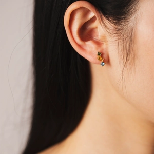 S925 sterling silver stud earrings with colorful geometric zircon stones in gold finish